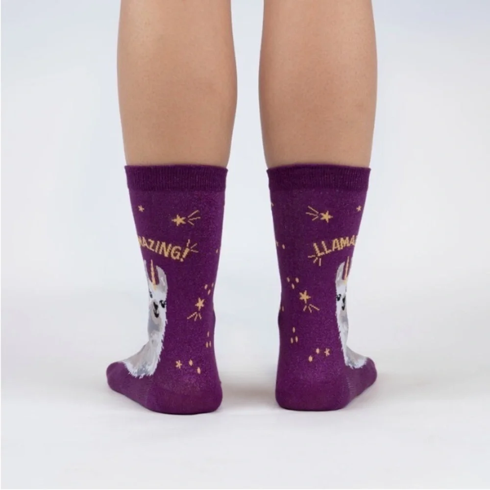 Sock It To Me NWT Llamazing! Women’s Crew Socks Llama Funny Novelty Shimmer Gift